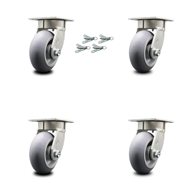 Service Caster 5 Inch Kingpinless Thermoplastic Rubber Wheel Swivel Caster Set with Swivel Lock SCC-KP30S520-TPRRD-BSL-4 - main